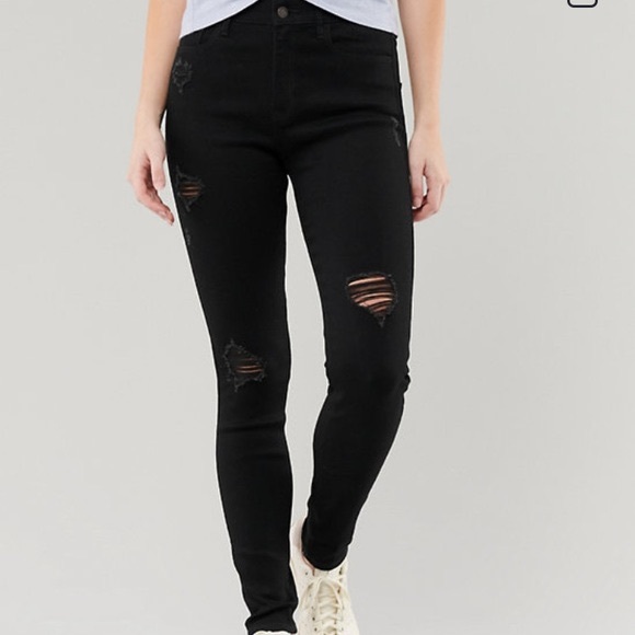Hollister Low Rise Ripped Black Super Skinny Jeans - Size 24 - Picture 1 of 6